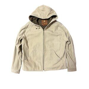 Territory Ahead Leather Jacket Hooded Suede Coat Cream Small Classic Neutral